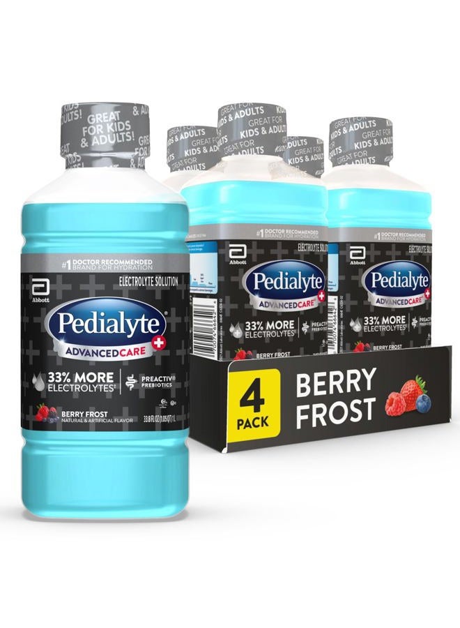 Pedialyte مشروب ترطيب الإلكتروليت AdvancedCare Plus، يحتوي على 33% إلكتروليتات أكثر ويحتوي على بروبيوتيك PreActiv، نكهة التوت المجمد، 1 لتر، عبوة من 4 - Image 1